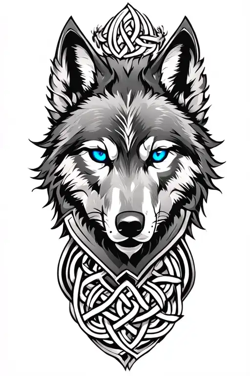 wolf with blue eyes on armor tattoo design featuring Celtic trinity knot  tattoo design idea