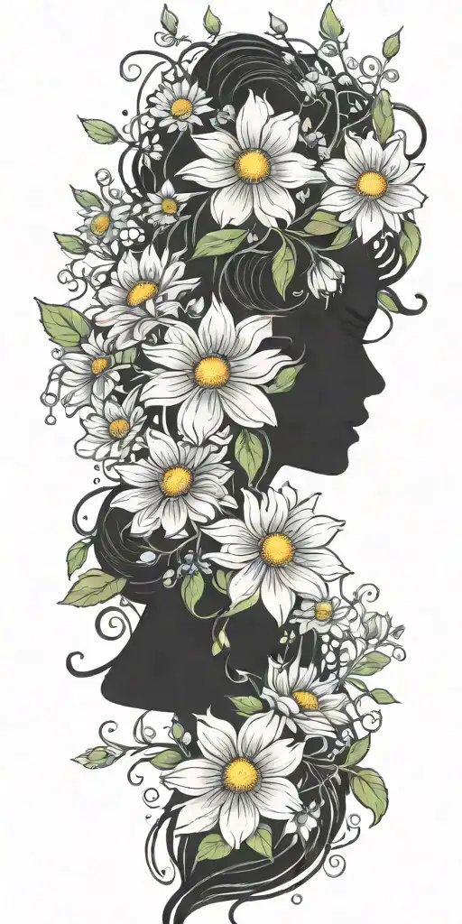 An intricate tattoo with a vine of daisys cosmos flowers and roses tattoo design idea