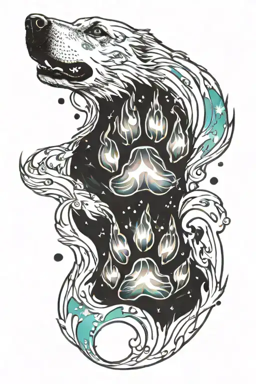 dog paw print and aurora borealis tattoo design idea