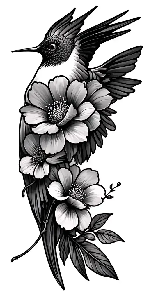 Humming Bird With Flowers Arm Sleeve Tattoo Outlines tattoo design idea