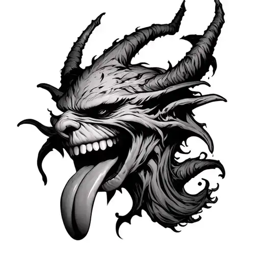 demon with tongue hanging out tattoo design idea