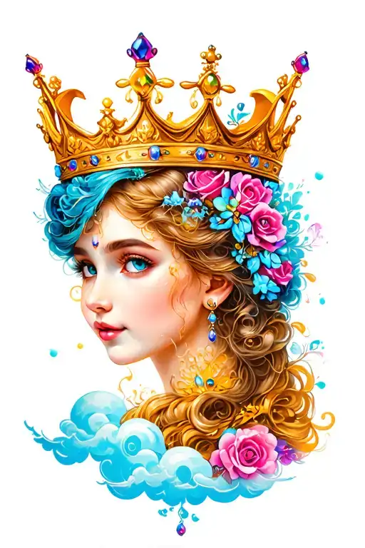Clouds, Princess Crown, Nevaeh written tattoo design idea