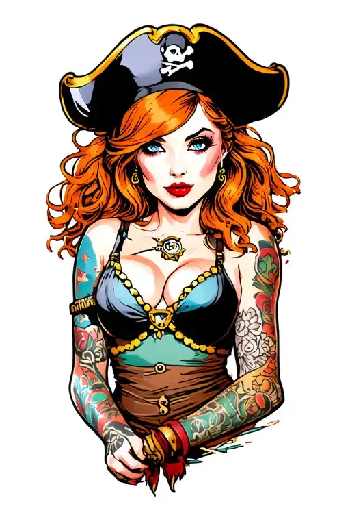 pirate pin up girl, ginger tattoo design idea