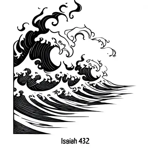 Isaiah 43:2 with waves and fire  tattoo design idea