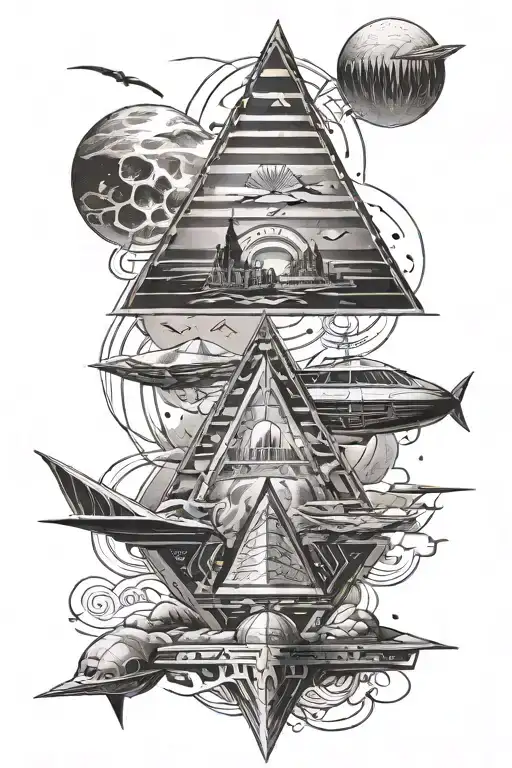 generate a tattoo of lost atlantis under pyramids that have above yhem thr galaxy eith a ufo and anubis and calligraphy tattoo design idea