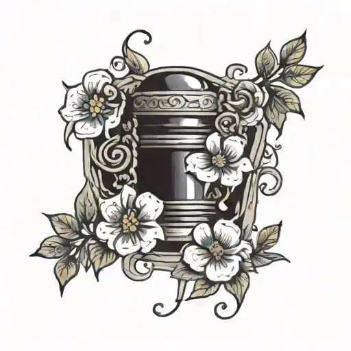 a police siren with a vine wrapping around it with 3 flowers tattoo design idea