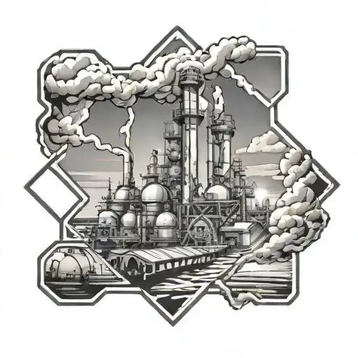 oil refinery hexagon lightning tattoo design idea