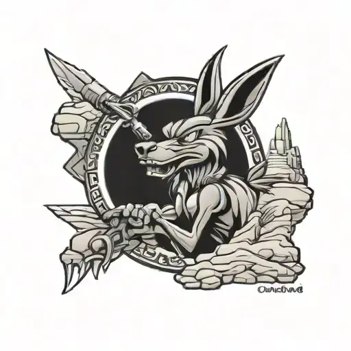 Wile-e-Coyote in mayan rock art representation tattoo design idea