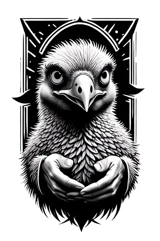 sleep token members holding emu export smiling tattoo design idea