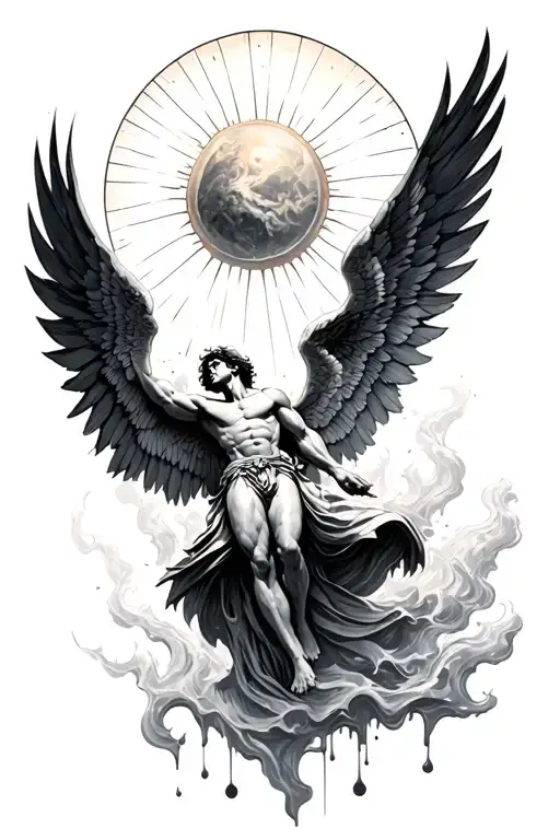 Icarus falling from the sun with his wings melting tattoo design idea