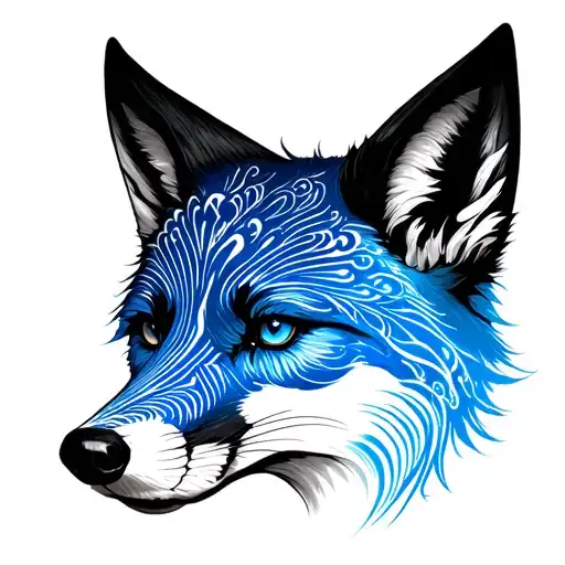 Black fox's muzzle with a blue gradient tattoo design idea