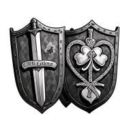 Celtic design ancient Irish warrior with sword and shield, 3 names on the shield . include shamrock, heart and harp  tattoo design idea