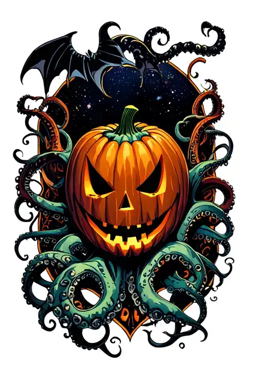 jack o lantern, tentacles, eldritch, deep space tattoo design idea