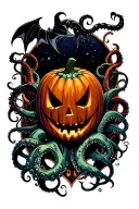 jack o lantern, tentacles, eldritch, deep space tattoo design idea