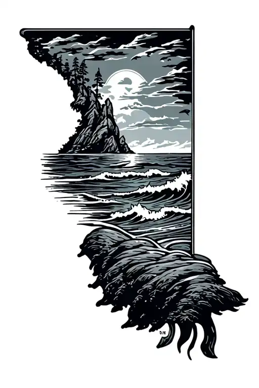 Oregon stamp tattoo with the ocean  tattoo design idea