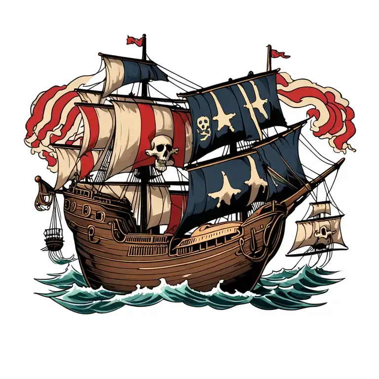 scary ghost pirate ship tattoo design idea