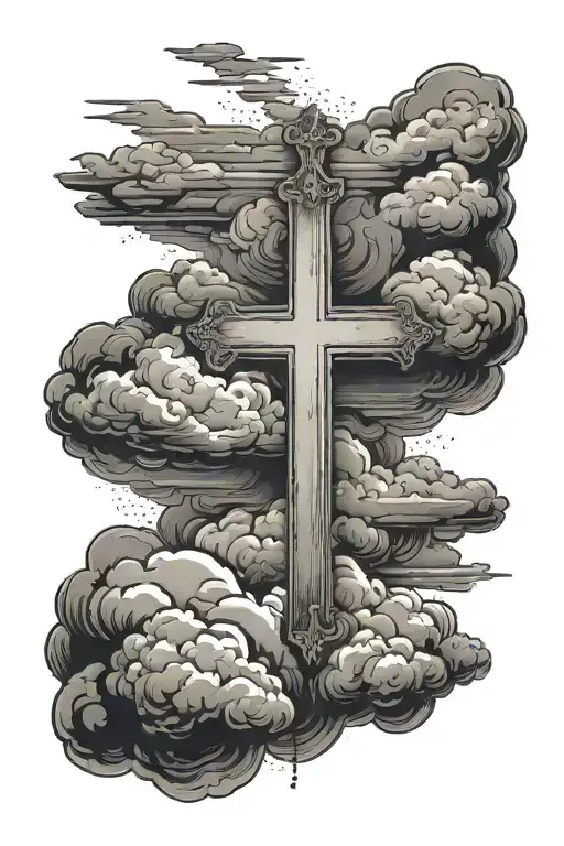 cloud background with bible verse and a cross tattoo design idea