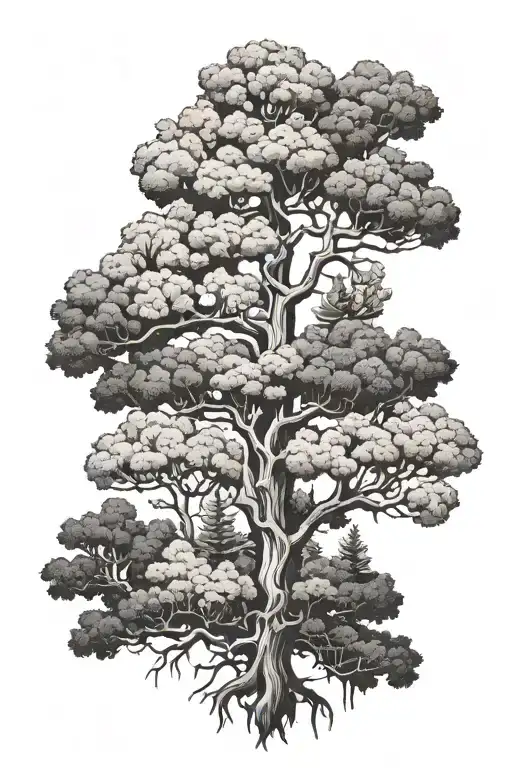 oak, aspen and cedar trees growing tattoo design idea