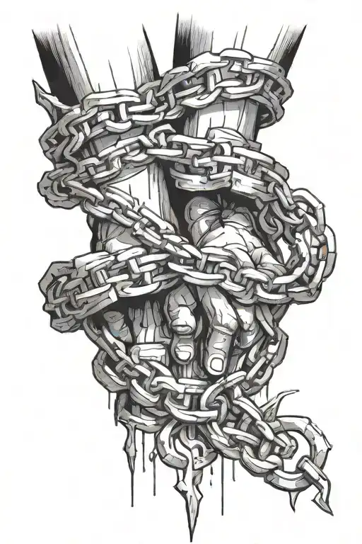 3. Broken Chains and LightChains breaking apart at the wrist, with beams of divine light shining through tattoo design idea