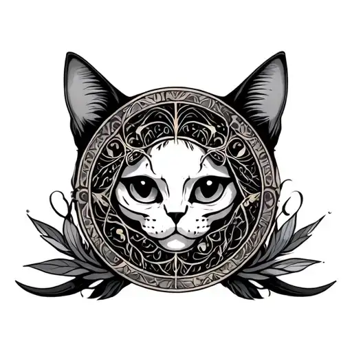 freya goddess symbol, circle, skeleton cats tattoo design idea