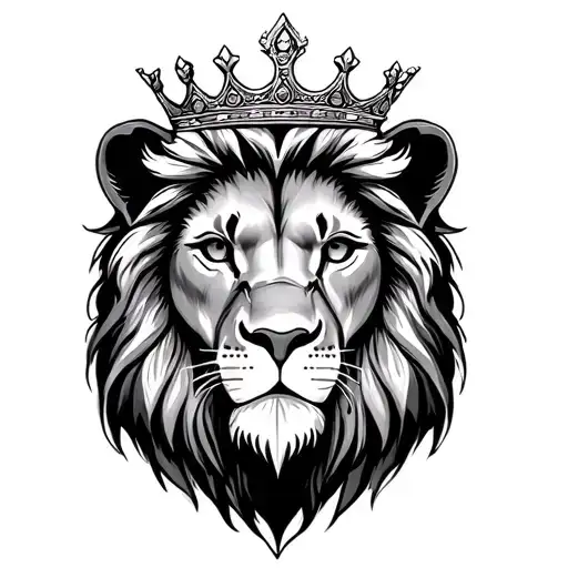 Crowned Lion Face tattoo design idea