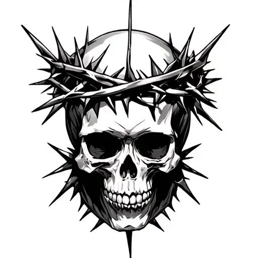 Skull wearing crown of thorns tattoo design idea