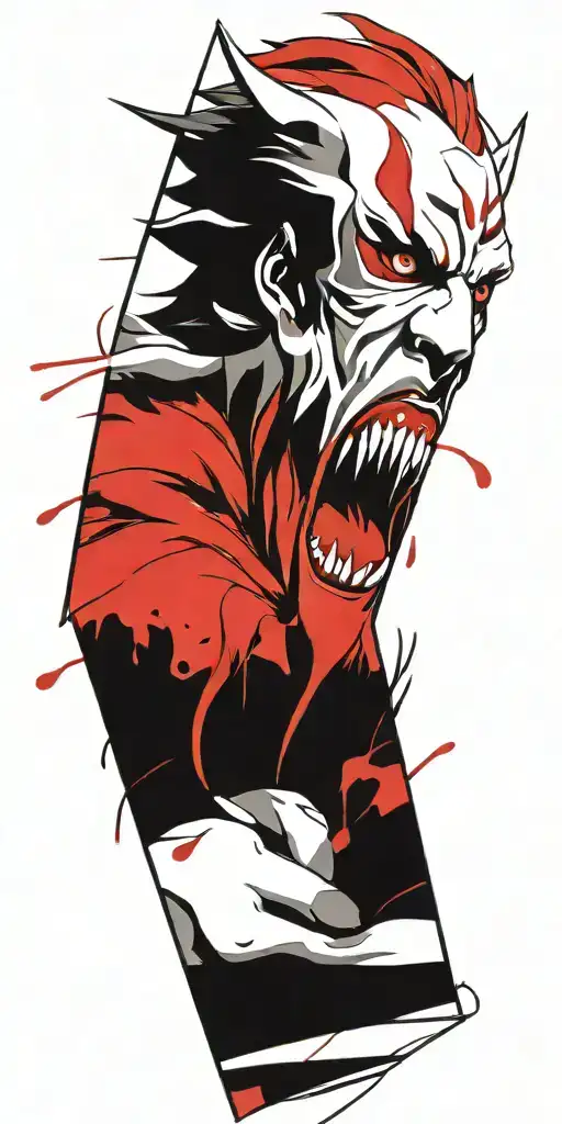 ichigo hollow screaming wearing oni mask fighting off inner demons tattoo design idea
