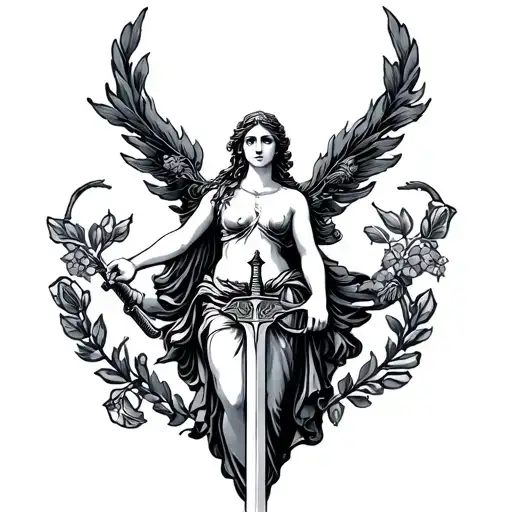 Virgo Goddess Aphrodite holding sword tattoo design idea