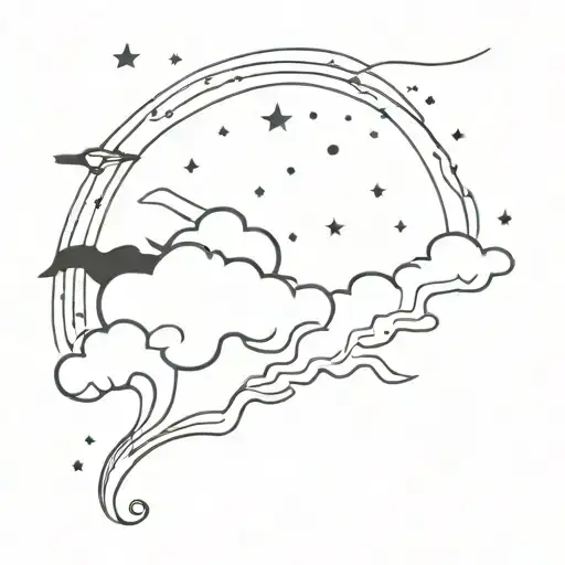 An anime-inspired minimalist tattoo of a thunderstorm with stars in the background tattoo design idea