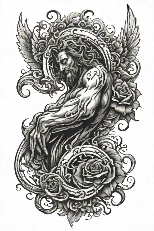 Create a vertical tattoo design for a male's upper arm, featuring an image that represent:  'Embrace effort and live pas tattoo design idea