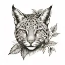 bobcat, nature, foliage tattoo design idea