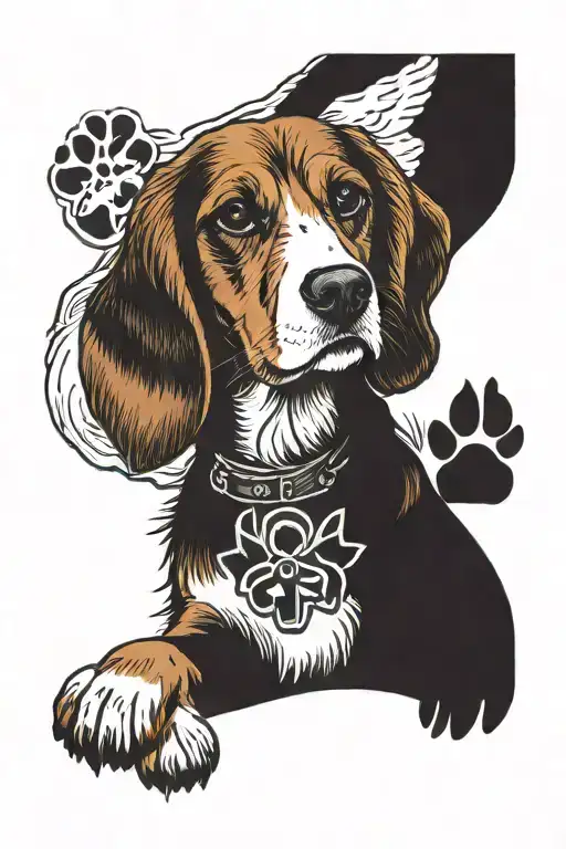 beagle paw print, Charlie, Halo ring tattoo design idea