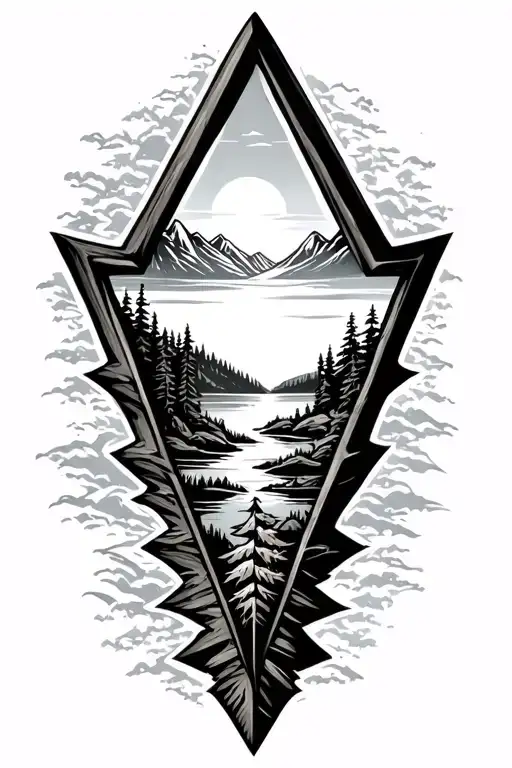 arrowhead with landscape inside tattoo design idea