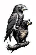 bear and hawk perched tattoo design idea