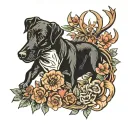 black lab and deer tattoo design idea