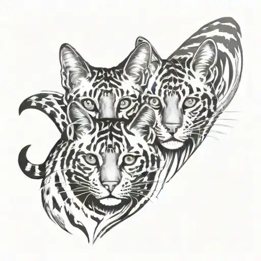 two bengals cats tattoo design idea