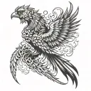 A phoenix rising from the ashes, symbolizing resilience and strength tattoo design idea
