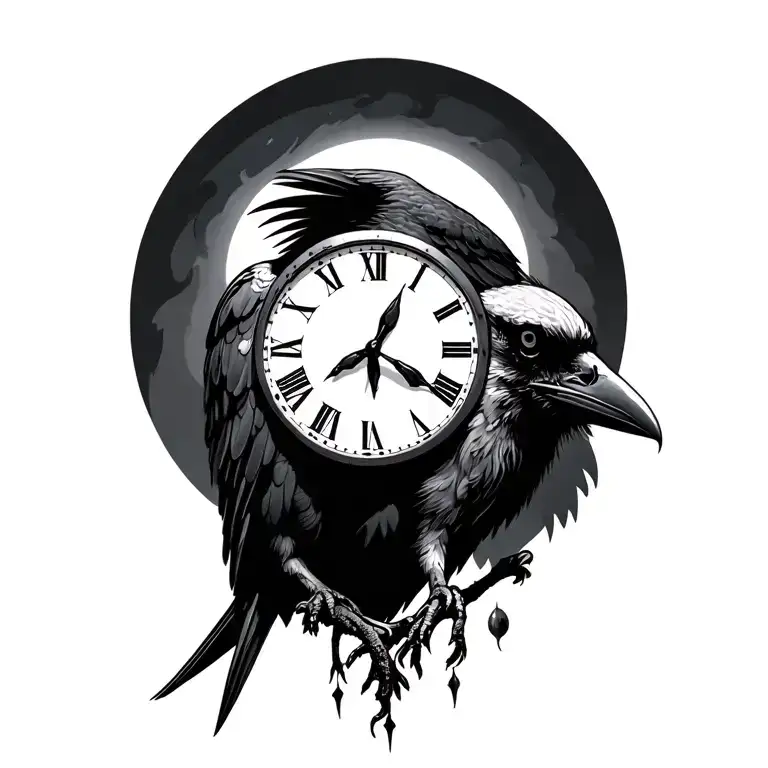 raven with a clock tattoo design idea