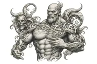 muscle enhancing alchemy magic style that covers the upper back and spine and shoulder to shoulder tattoo design idea