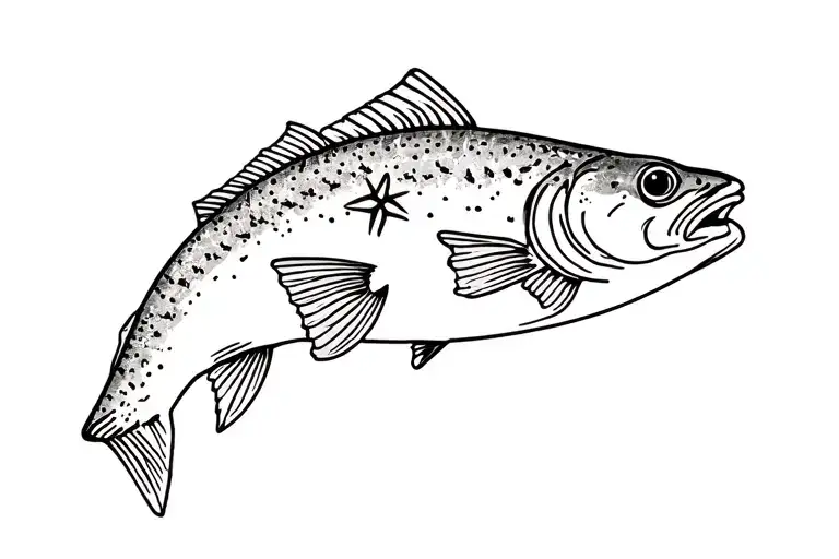 A northern pike fish with a star for an eyeball tattoo design idea