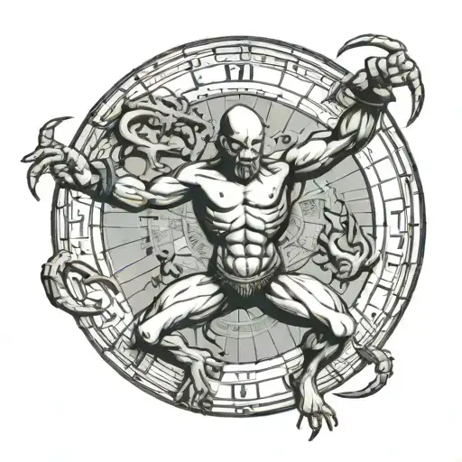 Atlas holding up the world with zodiac wheel surrounded with the cancer crab tattoo design idea