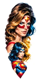 multiple female super heros tattoo design idea