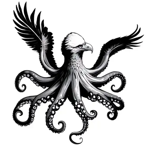 octopus with eagles feather tattoo design idea
