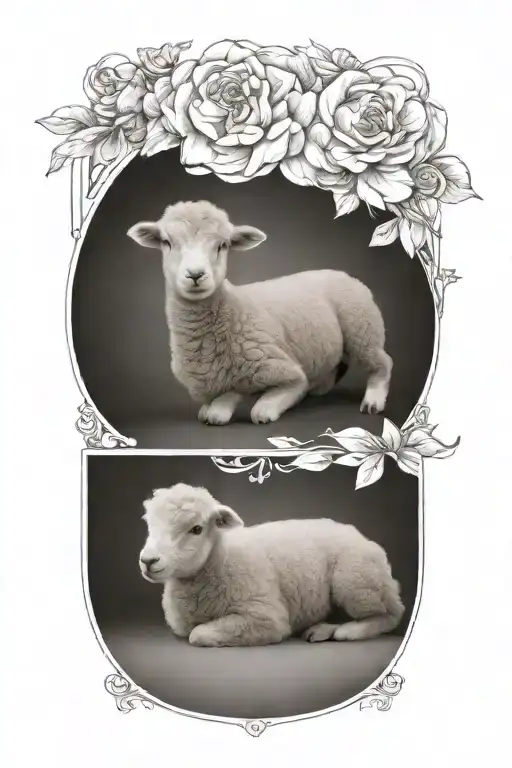 delicate lamb laying down fine line tattoo design idea