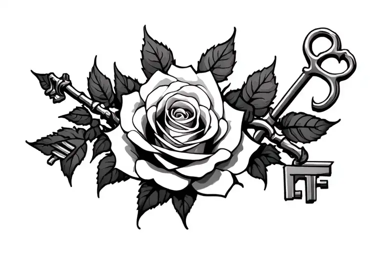 skeleton key rose cuffs prison bars forming tattoo design idea