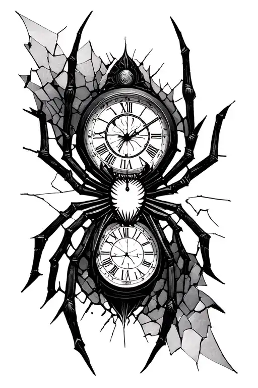 spider in broken clock tattoo design idea
