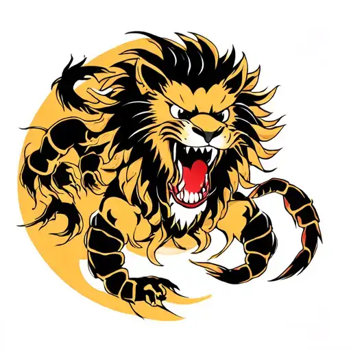 angry lion and scorpion  tattoo design idea
