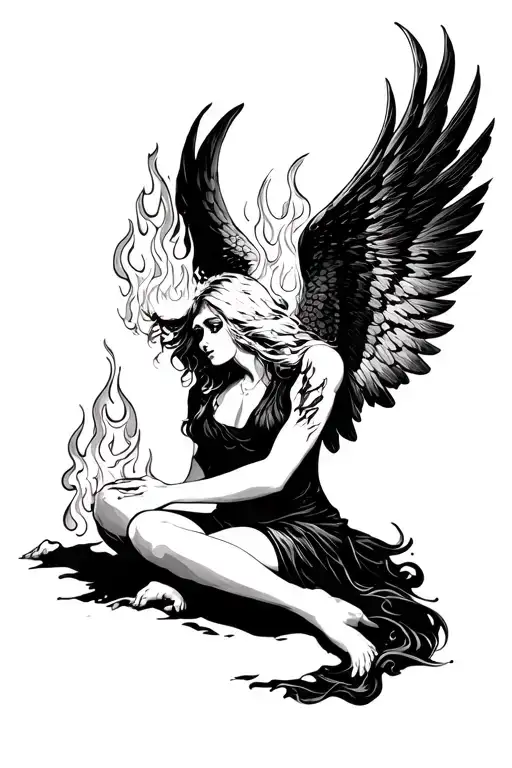 Fallen Angel with fire in eyes tattoo design idea