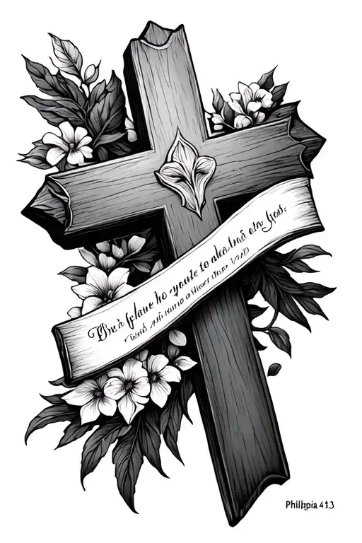 cross with bible verse Philippians 4:13 tattoo design idea
