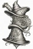 A dotwork tattoo of the Sorting Hat with a mysterious and mystical aura, symbolizing the journey of self-discovery and growth like a student at Hogwarts tattoo design idea